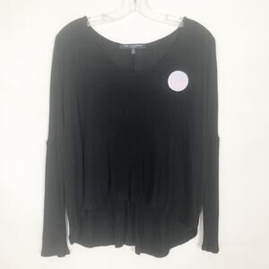 One Clothing Waffle knit Long Sleeve Black V-Neck High-Low Thermal Top